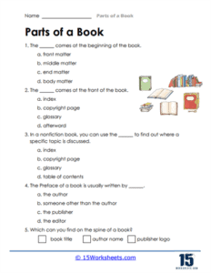 Parts of a Book Worksheets - 15 Worksheets.com