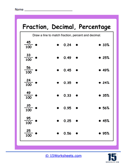 Matching Fraction Conversions Worksheet