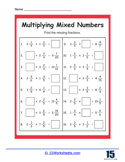 Missing Multiplicands and Multipliers Worksheet
