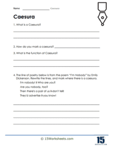 Free Caesura Worksheets | Poetry Rhythm & Analysis | Printable PDF
