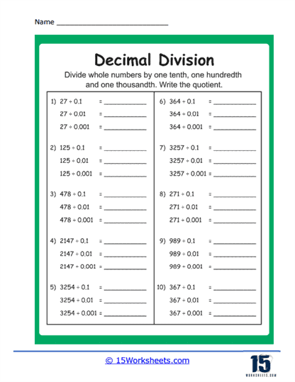 Divide Whole Numbers by Decimals