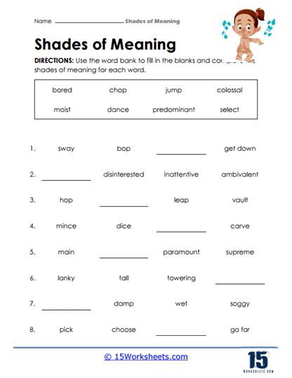 Shades of Meaning Worksheets