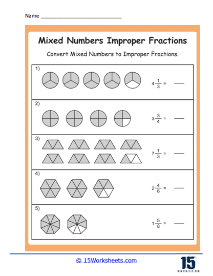Visual Mixed to Fractions Worksheet