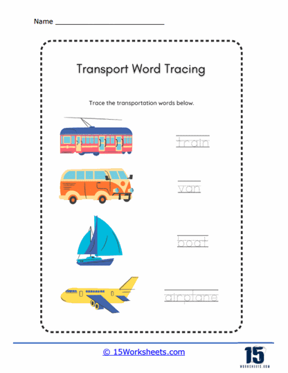 Transport Words Worksheet