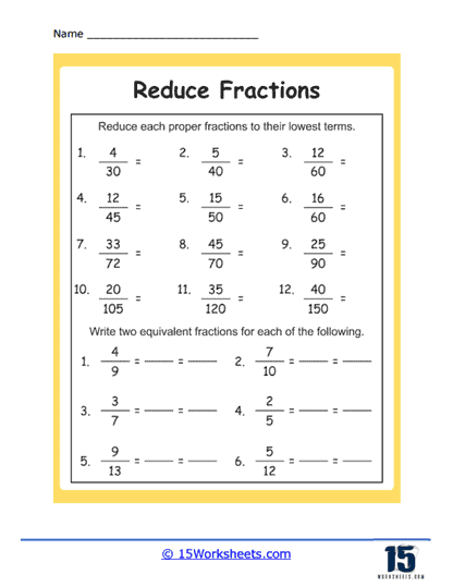 2 Equivalent Fractions Worksheet