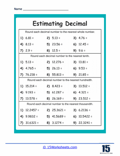 Estimating Decimals Worksheets 15 Worksheets com