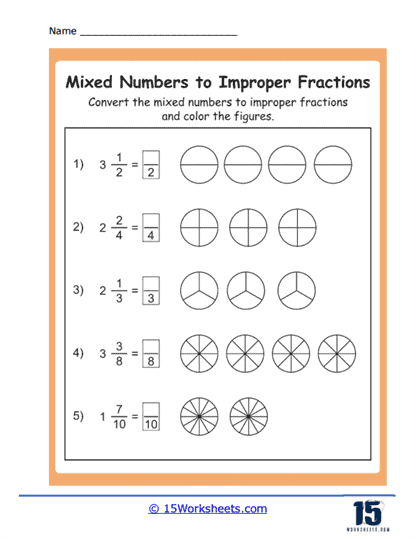 Mixed Numbers to Improper Fractions Worksheet