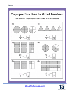 Improper Fractions to Mixed Numbers Worksheets - 15 Worksheets.com