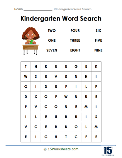 Kindergarten Word Search Worksheets
