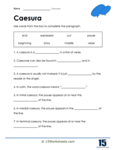 Free Caesura Worksheets | Poetry Rhythm & Analysis | Printable PDF