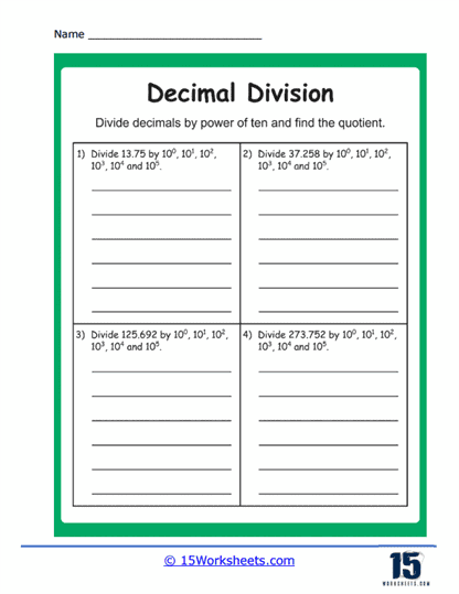Divide Decimals by Powers of Ten