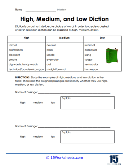 Diction Worksheets