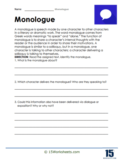 Monologue Worksheets
