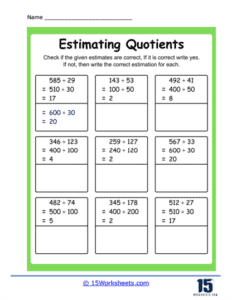 Estimating Quotients Worksheets - 15 Worksheets.com