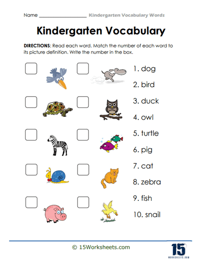 Animal Vocabulary Match