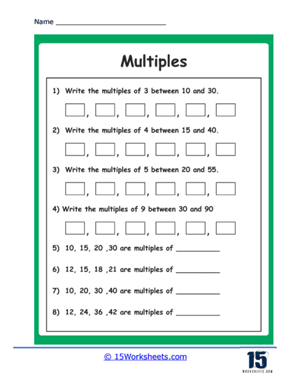 Multiples Worksheets - 15 Worksheets.com