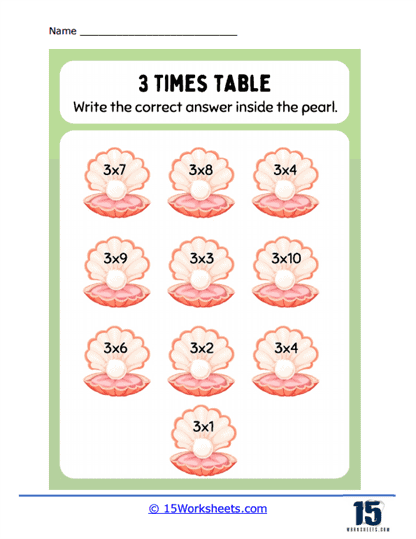 Pearly 3 Times Tables Worksheet