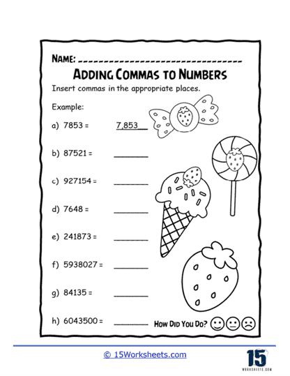 Large Number Commas Worksheet
