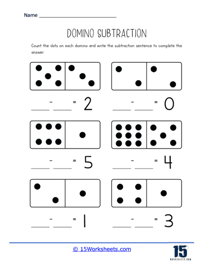 Horizontal Domino Subtraction Worksheet