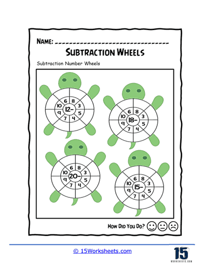 Turtle Subtract Wheel Worksheet