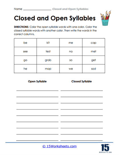 Closed and Open Syllables Worksheets 15 Worksheets com