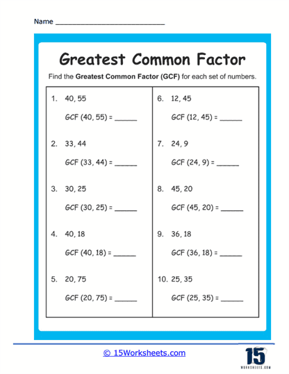 Greatest Common Factors Worksheets - 15 Worksheets.com