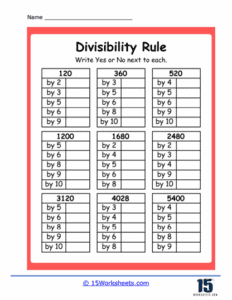 Divisibility Rules Worksheets - 15 Worksheets.com