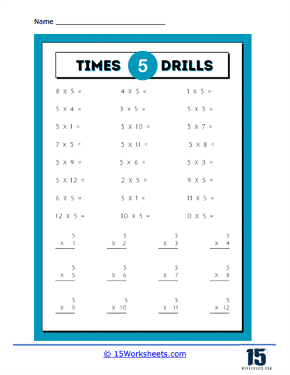 Times 5 Drills Worksheet
