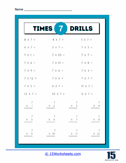 Times 7 Drills Worksheet