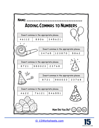 Inserting Commas Worksheet