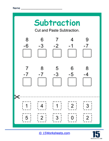 Cut and Paste Subtract Worksheet