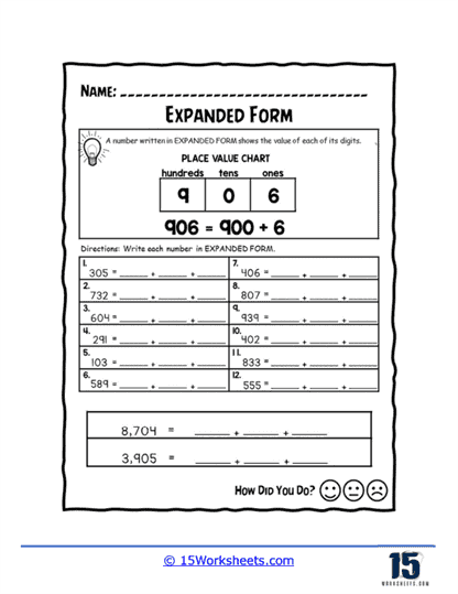 Expanded Form Review Worksheet