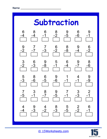 Subtract Practice Worksheet