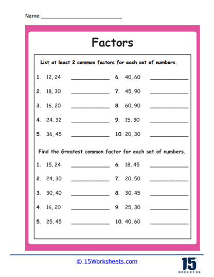 List All Factors Worksheets - 15 Worksheets.com