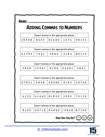 Place the Comma Worksheet