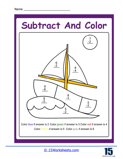 Sailboat Subtraction Worksheet