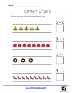 Subtract Within 10 Worksheets - 15 Worksheets.com