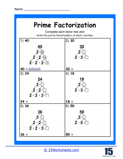 Prime Factorization Worksheets