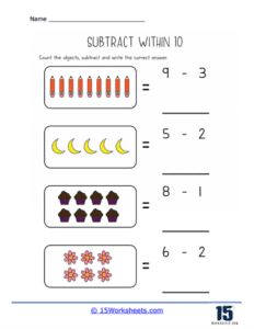 Subtract Within 10 Worksheets - 15 Worksheets.com