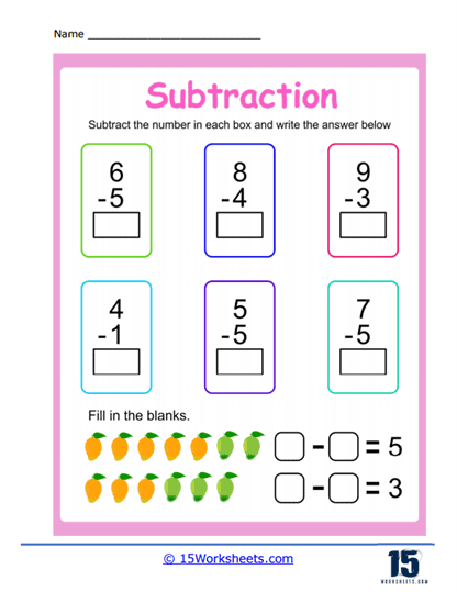 Box Subtraction Worksheet