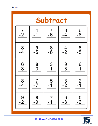 Simple Subtract Worksheet