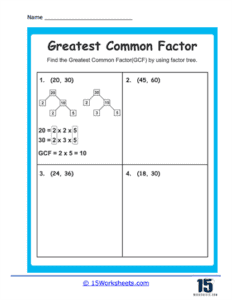 Greatest Common Factors Worksheets | GCF Practice & Drills - 15 ...