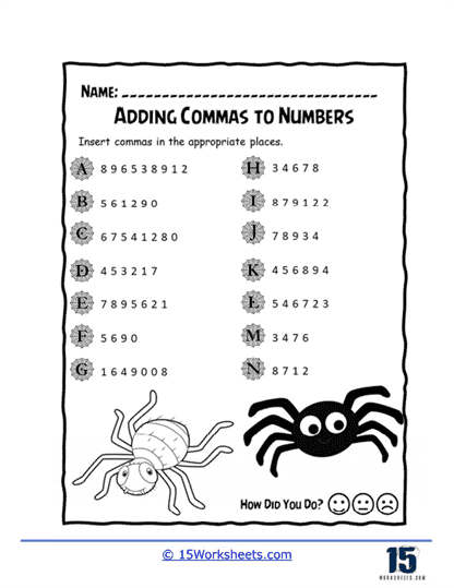 Spider Comma Sense Worksheet