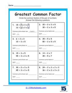 Greatest Common Factors Worksheets | GCF Practice & Drills - 15 ...