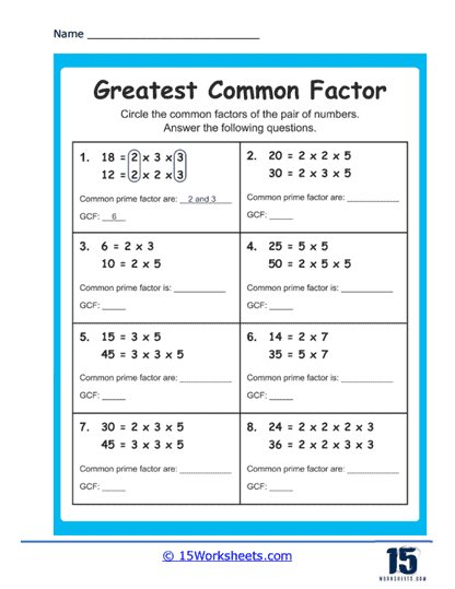 Greatest Common Factors Worksheets - 15 Worksheets.com