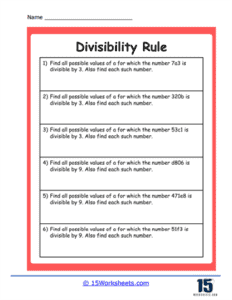 Divisibility Rules Worksheets - 15 Worksheets.com