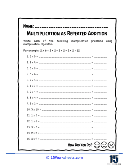 Repeated Addition to Sums Worksheet
