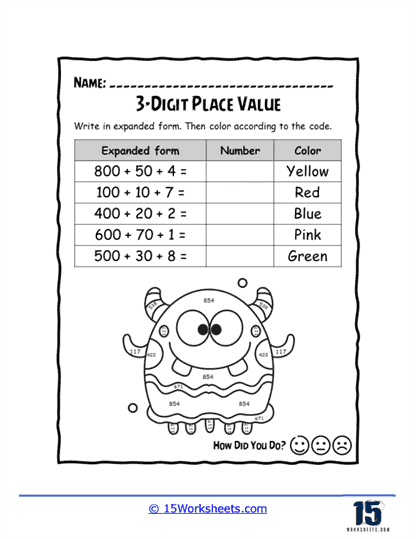 Place Value Coloring Worksheet