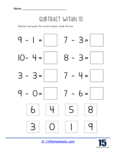 Subtract Within 10 Worksheets - 15 Worksheets.com