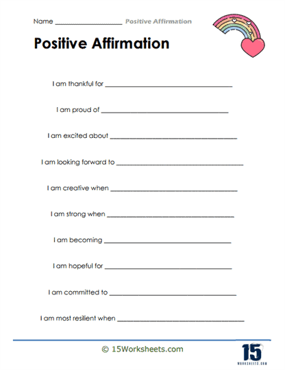 Positive Affirmations Worksheets - 15 Worksheets.com